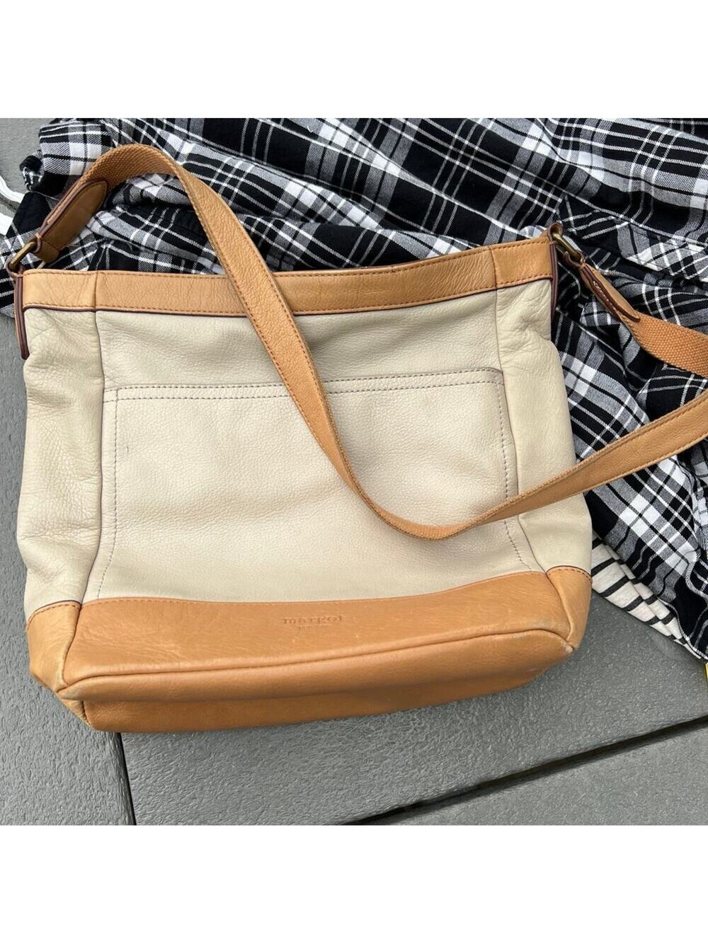 MARGOT-New York, Cream and Tan Leather Shoulder Bag